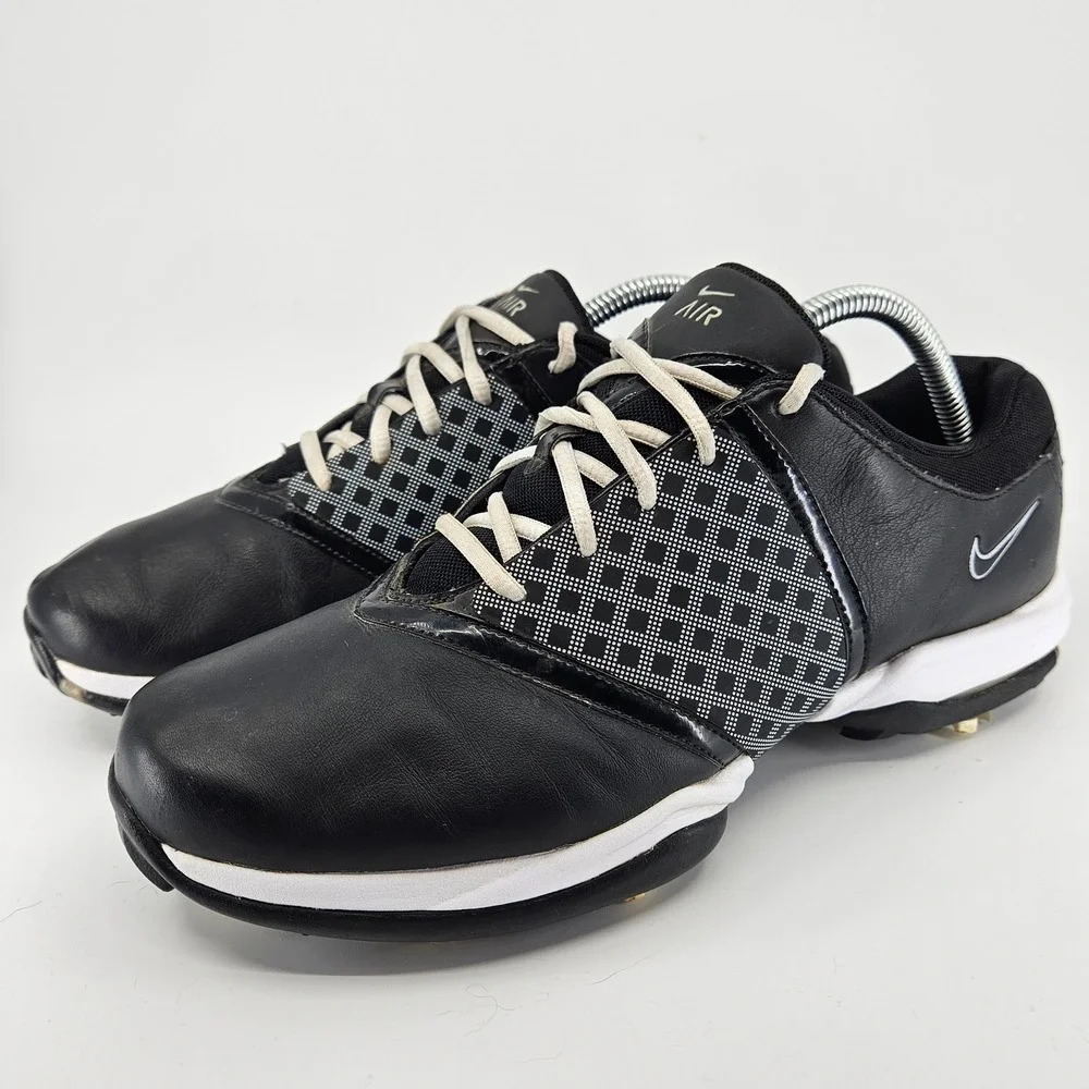 Men's Nike Air Embellish Golf Shoes‎ Black Leather Spiked Performance Athletic